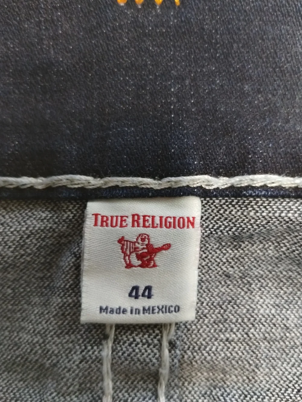 True Religion Dark Blue Denim Cutoff Shorts with Contrast Stitching